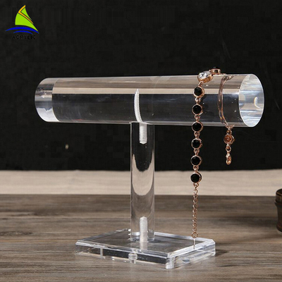Soportes de exhibición de acrílico cristalinos de la pulsera de la joyería del organizador de acrílico de la joyería de la barra de T