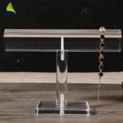 Soportes de exhibición de acrílico cristalinos de la pulsera de la joyería del organizador de acrílico de la joyería de la barra de T