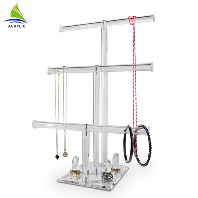 Nuevo estante de exhibición de acrílico claro de encargo de la joyería de la pulsera/del collar