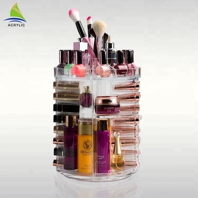 Exhibición cosmética de acrílico de la moda clara que gira al organizador de acrílico de la barra de labios