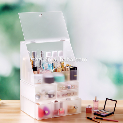 Exhibición cosmética de acrílico Eco - caja de almacenamiento de acrílico amistosa del polígono del maquillaje