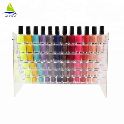 Organizador material de acrílico del cosmético del tenedor del soporte de la botella del esmalte de uñas de la exhibición cosmética de acrílico con gradas