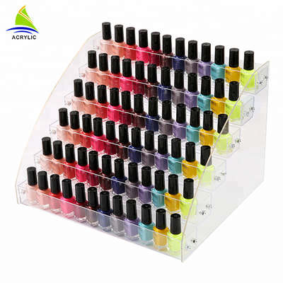 Organizador material de acrílico del cosmético del tenedor del soporte de la botella del esmalte de uñas de la exhibición cosmética de acrílico con gradas