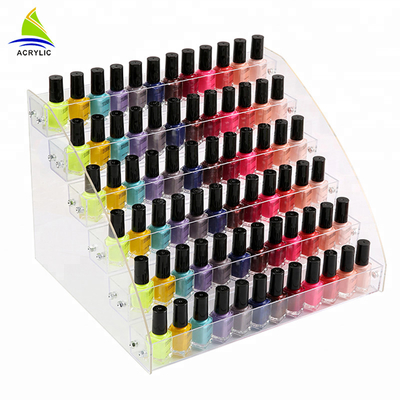Organizador material de acrílico del cosmético del tenedor del soporte de la botella del esmalte de uñas de la exhibición cosmética de acrílico con gradas
