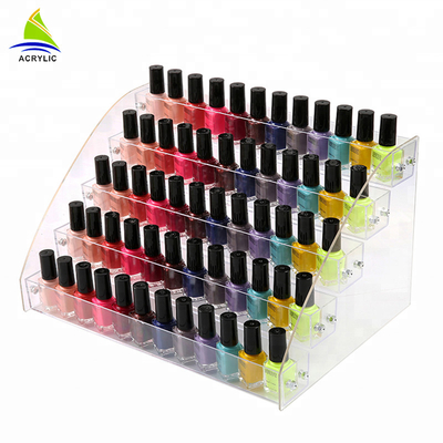 Organizador material de acrílico del cosmético del tenedor del soporte de la botella del esmalte de uñas de la exhibición cosmética de acrílico con gradas