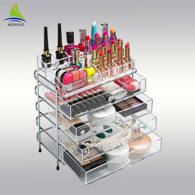 Organizador cosmético ajustable del almacenamiento del acrílico de 3 cajones