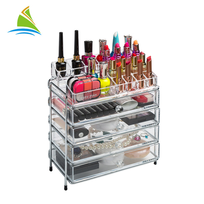Organizador cosmético ajustable del almacenamiento del acrílico de 3 cajones