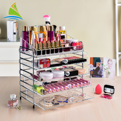 Organizador cosmético ajustable del almacenamiento del acrílico de 3 cajones