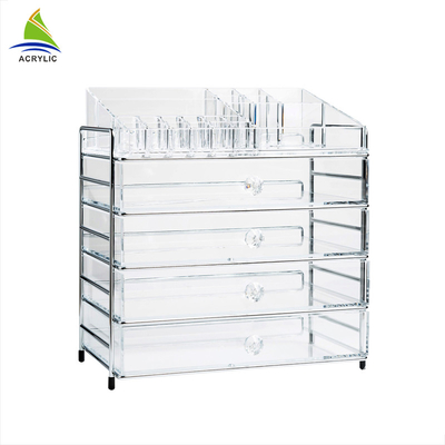 Caja de almacenamiento de acrílico clara elegante tablero del maquillaje del tenedor de la barra de labios de 4 cajones