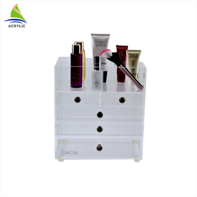 Llanura de acrílico del organizador del maquillaje del cajón de las vitrinas cosméticas de acrílico blancas