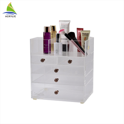 Llanura de acrílico del organizador del maquillaje del cajón de las vitrinas cosméticas de acrílico blancas