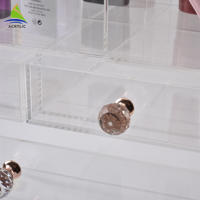 Llanura de acrílico del organizador del maquillaje del cajón de las vitrinas cosméticas de acrílico blancas