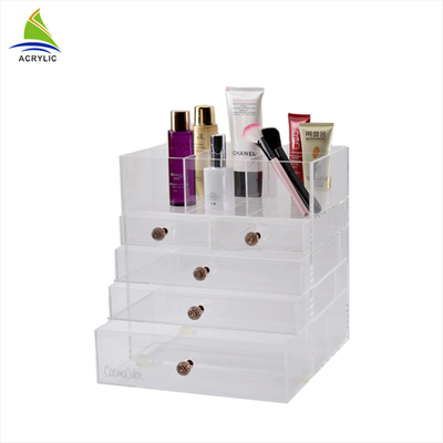 Organizador de acrílico del maquillaje de la caja de almacenamiento de acrílico multiusos del maquillaje de 5 cajones