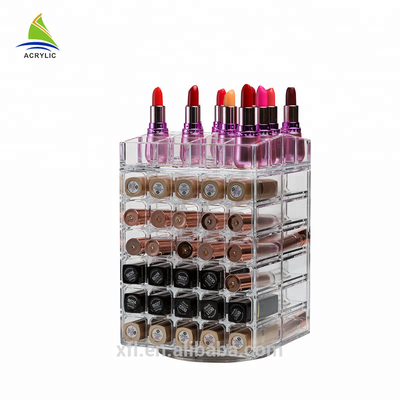 Caja de acrílico modificada para requisitos particulares del tenedor del almacenamiento del maquillaje de la exhibición del claro del tenedor cosmético de acrílico de la barra de labios
