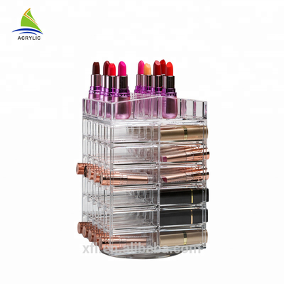 Caja de acrílico modificada para requisitos particulares del tenedor del almacenamiento del maquillaje de la exhibición del claro del tenedor cosmético de acrílico de la barra de labios