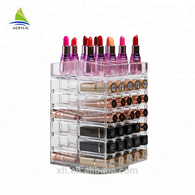 Caja de acrílico modificada para requisitos particulares del tenedor del almacenamiento del maquillaje de la exhibición del claro del tenedor cosmético de acrílico de la barra de labios
