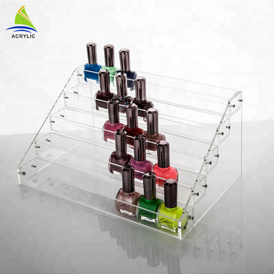 Los estantes de exhibición con gradas de acrílico de la sobremesa sostienen el estante de exhibición de acrílico del esmalte de uñas