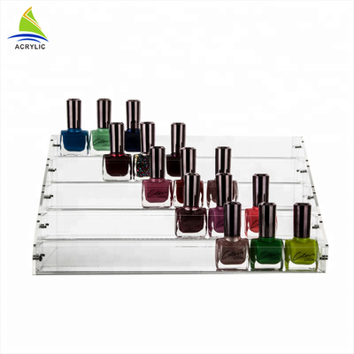 Los estantes de exhibición con gradas de acrílico de la sobremesa sostienen el estante de exhibición de acrílico del esmalte de uñas