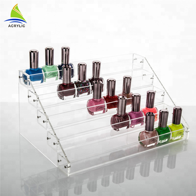 Los estantes de exhibición con gradas de acrílico de la sobremesa sostienen el estante de exhibición de acrílico del esmalte de uñas
