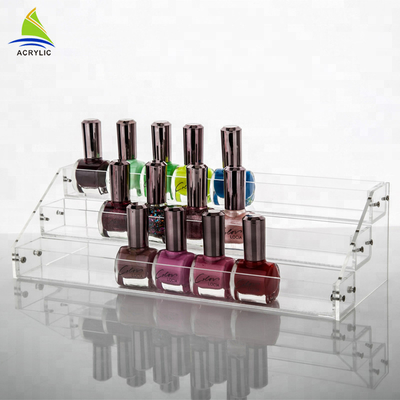 Los estantes de exhibición con gradas de acrílico de la sobremesa sostienen el estante de exhibición de acrílico del esmalte de uñas
