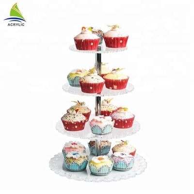 Alrededor de 4 soportes de exhibición de acrílico del postre de la exhibición de la torta de Crylic de la grada para el almacenamiento