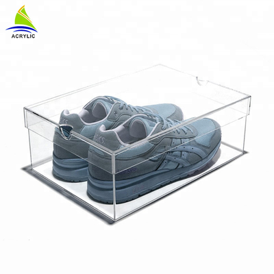 Caja de zapatos de acrílico de presentación de la caja del plexiglás de acrílico transparente del claro con la tapa