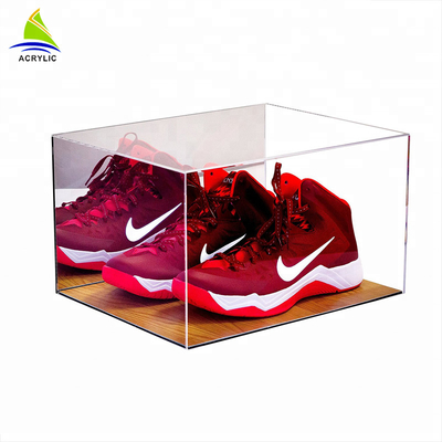 Caja de zapatos de acrílico de presentación de la caja del plexiglás de acrílico transparente del claro con la tapa