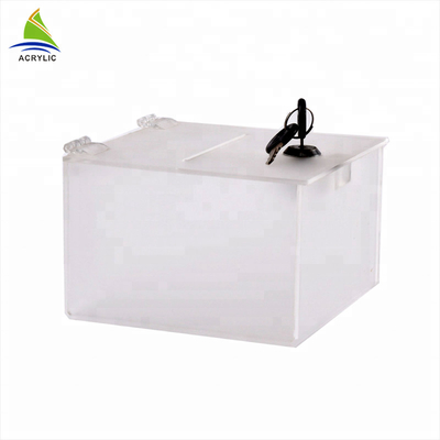 Caja de acrílico de la donación de la movilización de fondos transparente bloqueable clara de la sobremesa