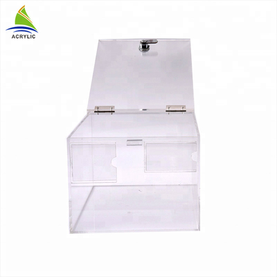 Caja de acrílico de la donación de la movilización de fondos transparente bloqueable clara de la sobremesa