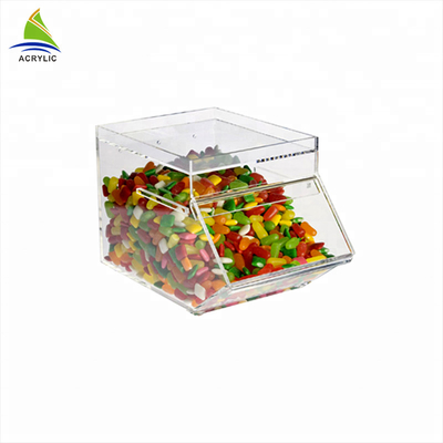 Caja de acrílico del cubo del caramelo del caramelo de la categoría alimenticia de la exhibición del claro apilable de acrílico del diseño moderno