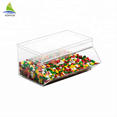 Caja de acrílico del cubo del caramelo del caramelo de la categoría alimenticia de la exhibición del claro apilable de acrílico del diseño moderno