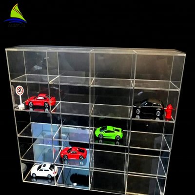 Soporte de acrílico de la pared del escaparate de los juguetes de la exhibición de la pared de la vitrina del coche de acrílico comercial del juguete