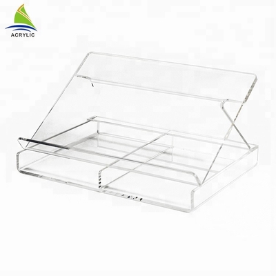 Soporte de acrílico de escritorio modificado para requisitos particulares del ordenador portátil de la tienda de la exhibición de la moda del claro de acrílico del diseño