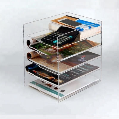 Los tenedores de acrílico del folleto de la moda se dirigen la caja de almacenamiento de acrílico del libro de la decoración