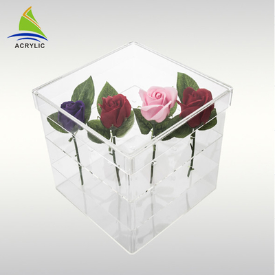 La boda 16 frescos de lujo agujerea la caja de acrílico para la laminación brillante de 16 rosas