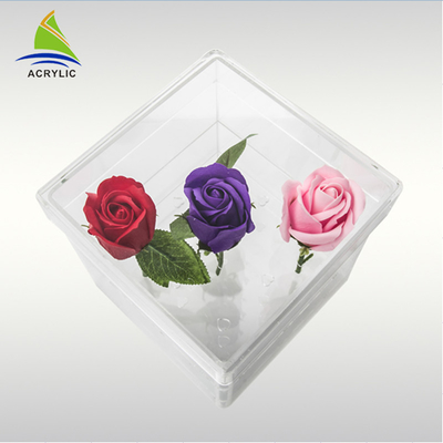 Cree la caja de acrílico de la flor para requisitos particulares de la caja de almacenamiento de la exhibición del cuadrado de acrílico del claro