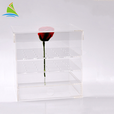 Caja de empaquetado de encargo de la flor de acrílico de acrílico clara de la caja de almacenamiento del plexiglás para preservado 25 rosas