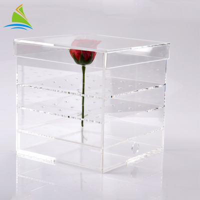 Caja de empaquetado de encargo de la flor de acrílico de acrílico clara de la caja de almacenamiento del plexiglás para preservado 25 rosas