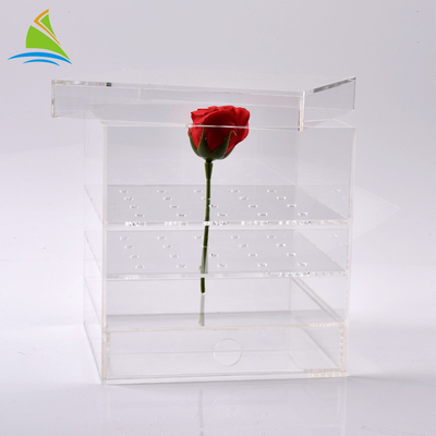 Caja de empaquetado de encargo de la flor de acrílico de acrílico clara de la caja de almacenamiento del plexiglás para preservado 25 rosas