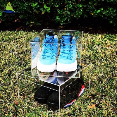 Caja de presentación de acrílico de la publicidad elegante moderna, caja de zapatos del acrílico del claro