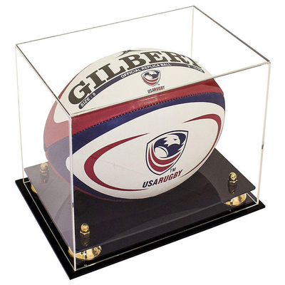 Caja de presentación de acrílico modificada para requisitos particulares de la bola de rugbi/vitrinas de acrílico claras de la caja