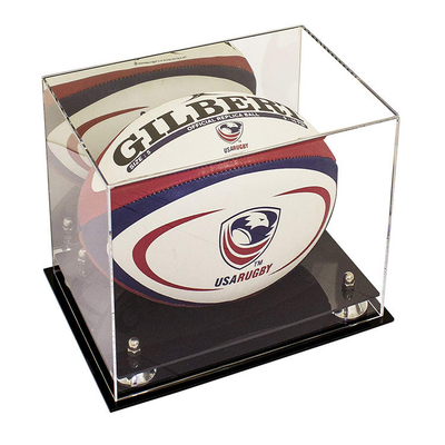 Caja de presentación de acrílico modificada para requisitos particulares de la bola de rugbi/vitrinas de acrílico claras de la caja