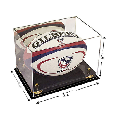 Caja de presentación de acrílico modificada para requisitos particulares de la bola de rugbi/vitrinas de acrílico claras de la caja