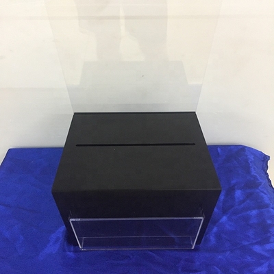 Caja de acrílico bloqueable negra escarchada de la donación de la caja/del plexiglás de presentación con el portatarjetas de la muestra