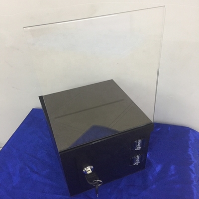 Caja de acrílico bloqueable negra escarchada de la donación de la caja/del plexiglás de presentación con el portatarjetas de la muestra