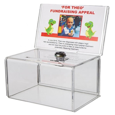 El pequeño acrílico Fundraise las cajas de presentación con la caja de la donación de la cerradura/del plexiglás