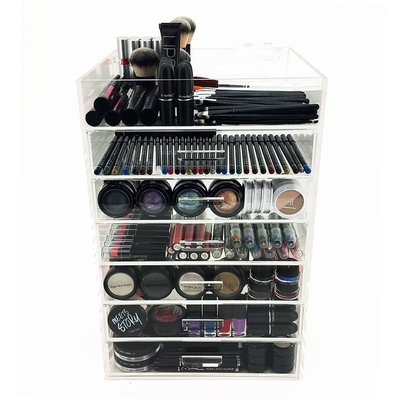 Caja de presentación de acrílico del maquillaje de 7 gradas con los cajones para el centro comercial