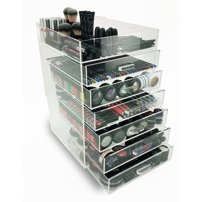 Caja de presentación de acrílico del maquillaje de 7 gradas con los cajones para el centro comercial
