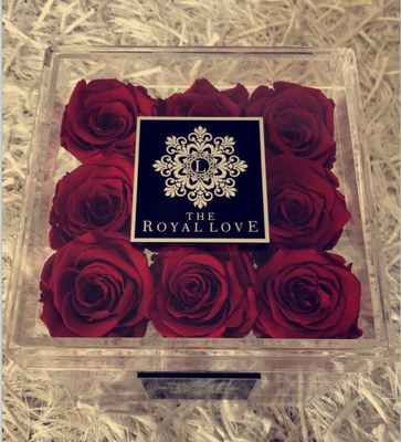 Caja de acrílico de lujo de empaquetado cuadrada impermeable de la flor del regalo con el logotipo del laser