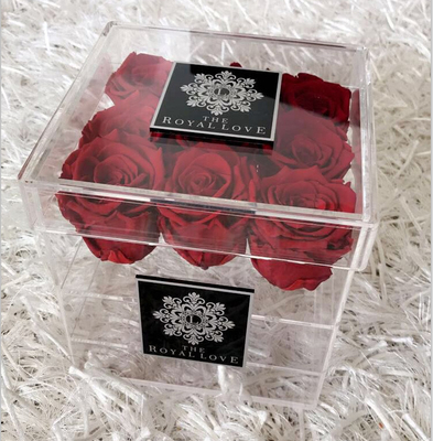 Caja de acrílico de lujo de empaquetado cuadrada impermeable de la flor del regalo con el logotipo del laser